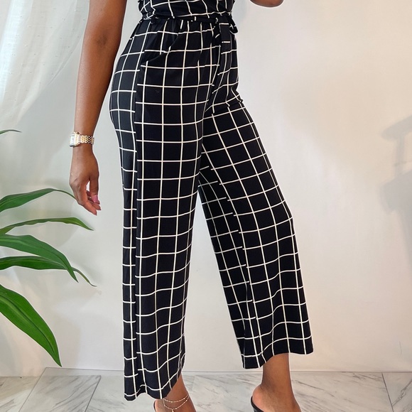 Women’s Black/White Off Shoulder Belted Jumpsuit - Picture 6 of 6